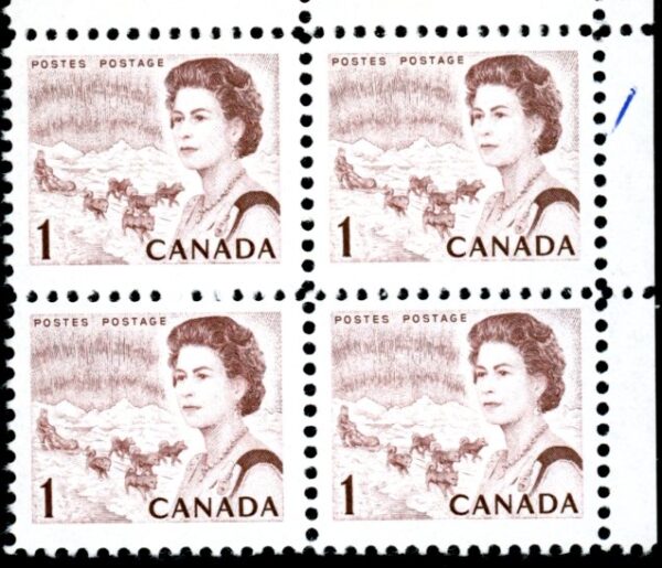 Canada Stamp CB#454pi - Queen Elizabeth II & Northern Lights (1968) 1¢ WCB, 4mm bar, DF, DEX