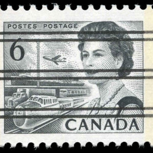 Canada Stamp #460fpxx - Queen Elizabeth II & Transportation (1972) 6¢ Precancelled (no.460fpiv), GT2, LF, ribbed horizontally
