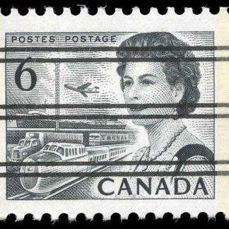 Canada Stamp #460fpxx - Queen Elizabeth II & Transportation (1972) 6¢ Precancelled (no.460fpiv), GT2, LF, ribbed horizontally