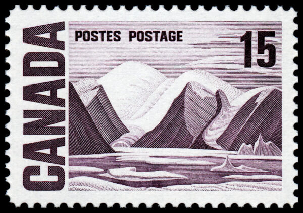 Canada Stamp #463p - Bylot Island, by Lawren Harris (1969) 15¢ W2B, DF, DEX