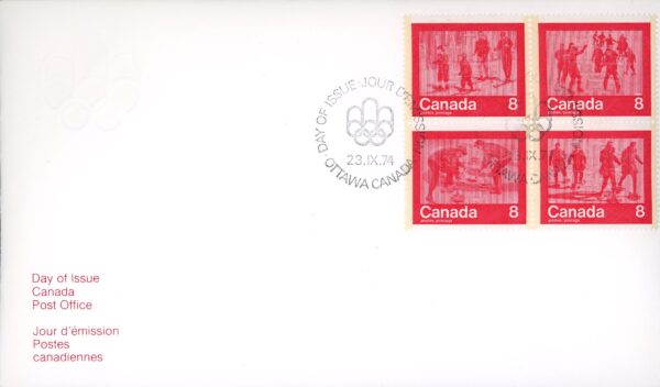 Canada OFDC #644-647 BLOCK - Olympic Games - Keeping Fit - (1974) 4 x 8¢