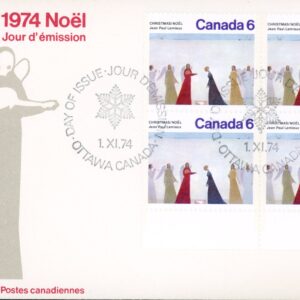 Canada OFDC #650 - PLATE BLOCK - Nativite - Jean Paul Lemieux  (1974) 4 x 6¢
