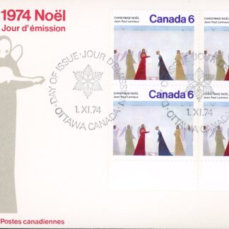 Canada OFDC #650 - PLATE BLOCK - Nativite - Jean Paul Lemieux  (1974) 4 x 6¢