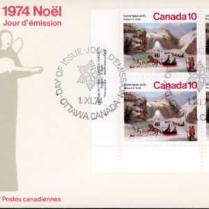 Canada OFDC #652- PLATE BLOCK - The Ice Cone, Montmorency Falls- Robert C Todd  (1974) 4 x 10¢
