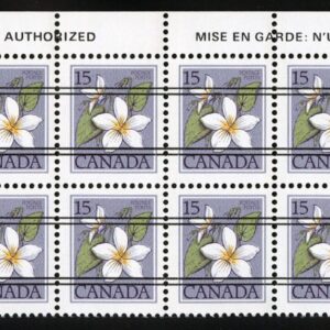Canada Stamp #787xx - Canada Violet (1979) 15¢ Precancelled, DF  Warning Strip of 20 stamps