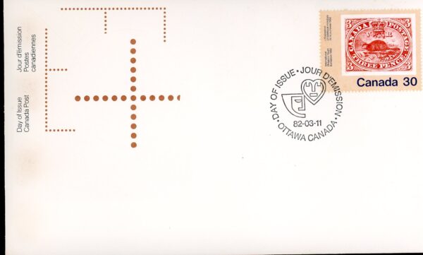Canada Stamp FDC#909 - Three-Penny Beaver (No. 1) (1982) 30¢