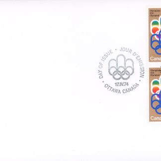 Canada Stamp - B - Semi Postal #B1-OFDC - BLOCK- 1976 Olympics (1974) 4 x 8¢ + 2¢