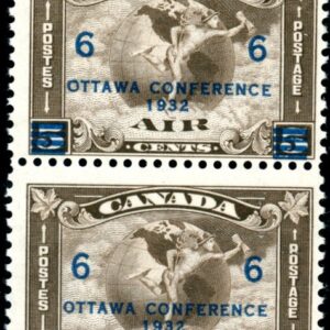 Canada Stamp - Air Mail #C4 (PAIR)- C2 Surcharged (Mercury, with scroll in hand) (1932) 6¢ MNH