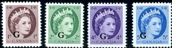 Canada Stamps - O - Official #O40 --O44 SET - Queen Elizabeth II "Wilding" Portrait (1955) 1¢,2¢,4¢,5¢