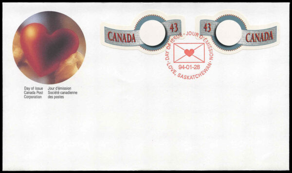 Canada Stamp #1507-8-FDC - Greetings Booklet-1 (1994) 43¢x2 FDC ONLY