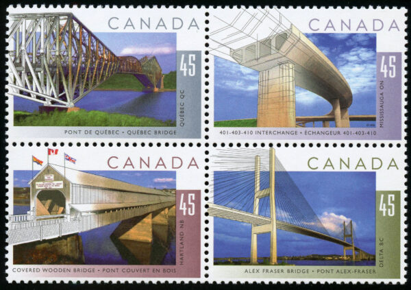 Canada Stamp #1573a - Bridges (1995) 4 x 45¢ Block or strip of 4 (1570-1573)