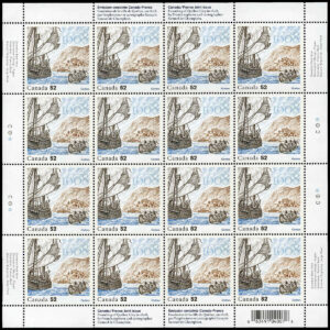Canada STAMP SHEET#2269 - Champlain's ship, natives in canoe (2008) 52¢