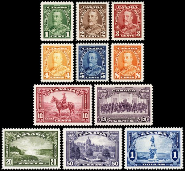 Canada Stamps - Complete set of the beautiful 1931 King George V "Pictorial" issue, (#217-27)