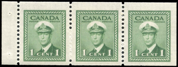 Canada Stamp #249C - King George VI in Navy Uniform (1942) 3 x 1¢ Booklet pane of 3 x 1¢ (249as), (BK 38)