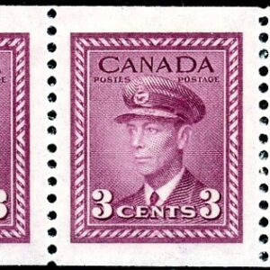 Canada Stamp #252b - King George VI in Airforce Uniform (1943) 3 x 3¢ Booklet pane of 3 x 3¢ (252as), (BK 38)