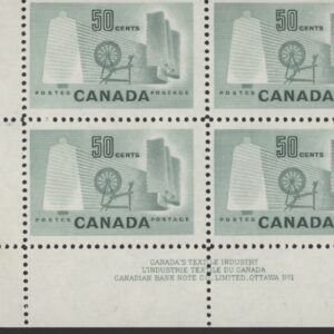Canada Stamp PB#334ii and iii - Textile Industry (1953) 4x50¢ (PLATE 1, LL)