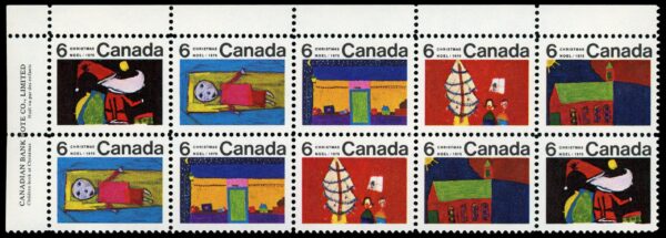 Canada Stamp PB#528a-SE10 - Christmas (1970) 10 x 6¢ Se-tenant strip of 10 2 x (524-528)
