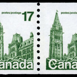 Canada Stamp STRIP OF 4 #806iii - Houses of Parliament (1978) 17¢ Dot at high noon/pigeon hole (pos.3,15,27)