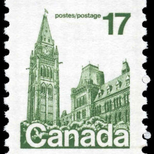 Canada Stamp #806iii - Houses of Parliament (1978) 17¢ Dot at high noon/pigeon hole (pos.3,15,27)