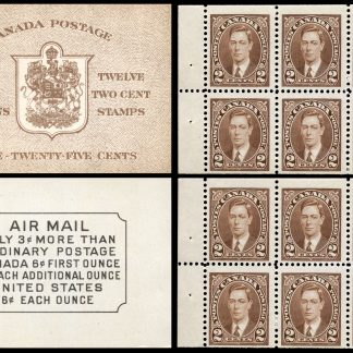 Canada Stamp Booklet - #BK29c (FRENCH) King George VI (1937) 12 x 2¢ Booklet of 12 stamps (#232b in cover), type II, 6¢ airmail rate page