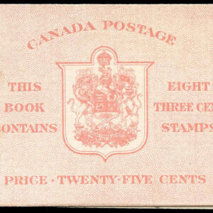 Canada Stamp Booklet - #BK34A (1942) 8 x 3¢ Type 1 rate page with 6¢ rate.