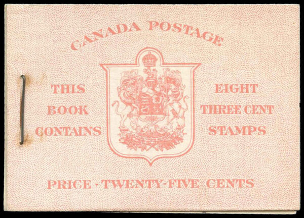 Canada Stamp Booklet - #BK34c (1942) 8 x 3¢ Type 1 no rate page with 6¢ rate.
