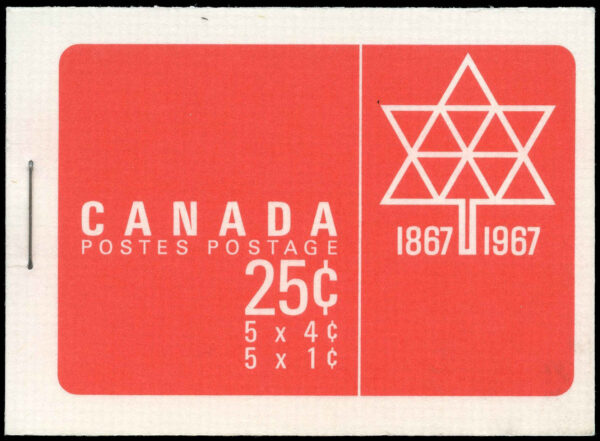 Canada Stamp Booklet - #BK54e (1967) 5 x 1¢ + 5 x 4¢ DEX, lf/df