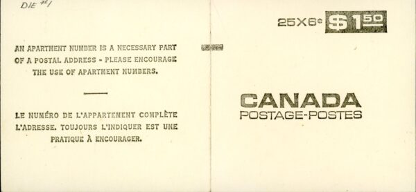 Canada Stamp Booklet - #BK61 DEX (1970) 25 x 6¢ (WITH COUNTER MARK)