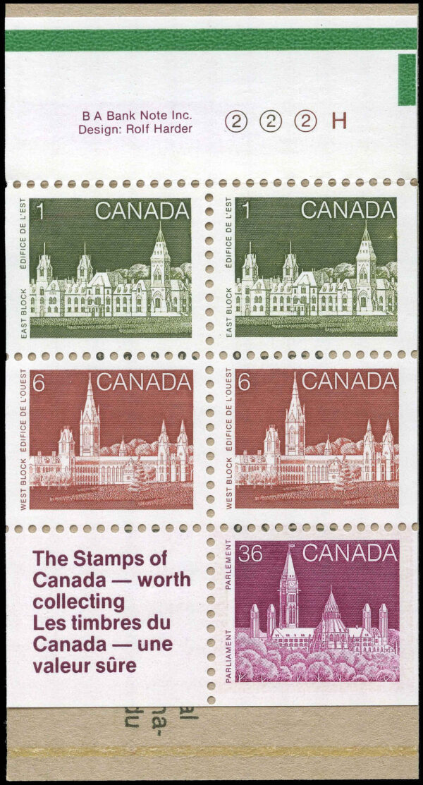 Canada Stamp Booklet - #BK92B  (1987) 2 x 1¢ + 2 x 6¢ + 36¢ - Image 2