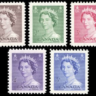 Canada Stamp #325-9 - Queen Elizabeth II (1953) 1 x 1¢, 1 x 2¢, 1 x 3¢, 1x 4¢, 1 x 5¢ Set of 5