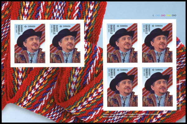 Canada Stamp #3342a - Harry Daniels (2022) 6 x P (92¢) Booklet pane of 6 stamps