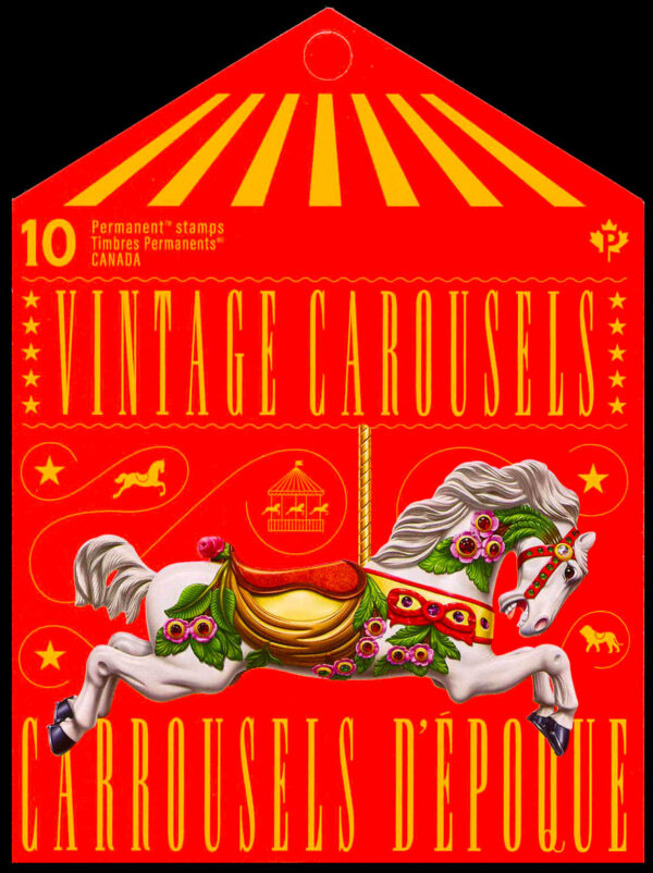 Canada Stamp #3348a - Vintage Carousels (2022) 10 x P (92¢) Booklet pane of 10 stamps - Image 2
