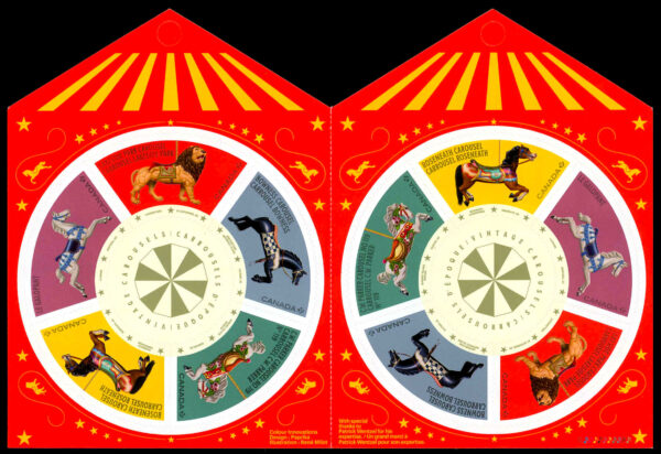 Canada Stamp #3348a - Vintage Carousels (2022) 10 x P (92¢) Booklet pane of 10 stamps