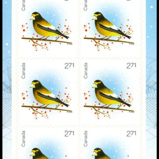 Canada Stamp #3367a - Grosbeak (2022) 6 x $2.71 Booklet pane of 6 stamps