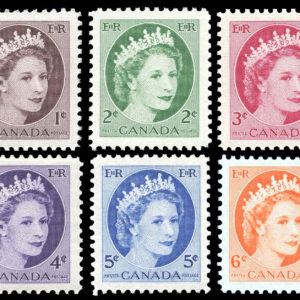 Canada Stamp #337-42 - Queen Elizabeth II Wilding Portrait (1954) 1 x 1¢, 1 x 2¢, 1 x 3¢, 1x 4¢, 1 x 5¢, 1 x 6¢ Set of 6