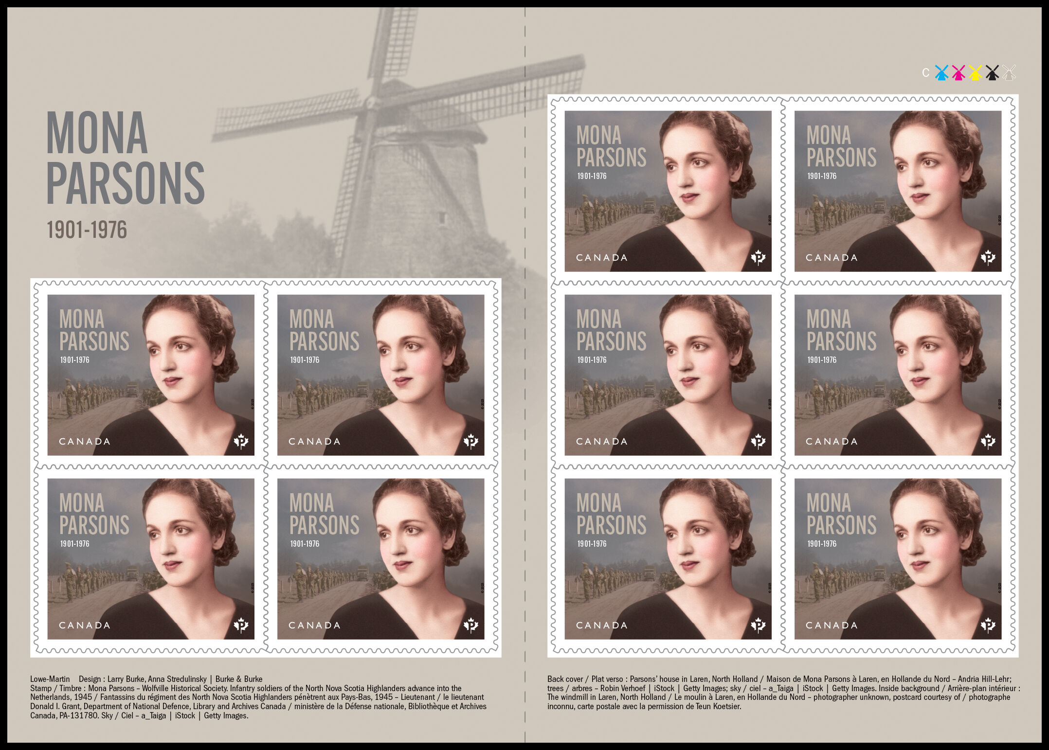 Canada Stamp #3409a - Mona Parsons (2023) 10 x P (92¢) Booklet pane of 10 stamps
