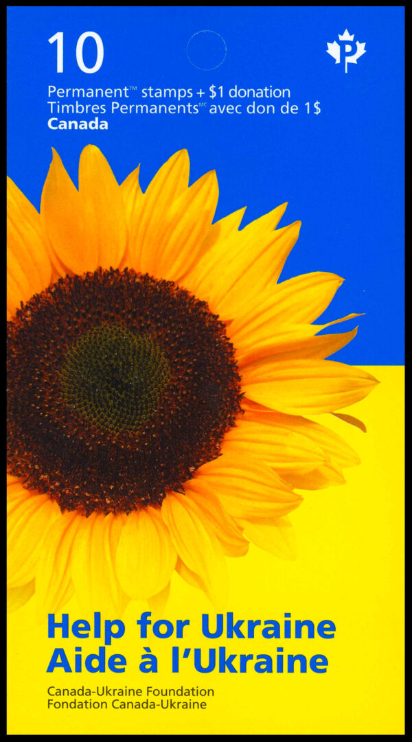 Canada Stamp - B - Semi Postal #B32a - Help for Ukraine (2022) 10 x (P (92¢) + 10¢) Booklet pane of 10 stamps - Image 2