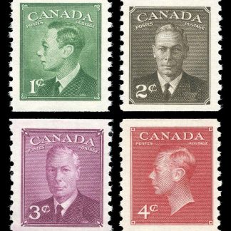 Canada Stamp #297-300 - King George VI with "POSTES-POSTAGE" 1950 Coil (1950) 1 x 1¢, 1 x 2¢, 1 x 3¢, 1 x 4¢ Set of 4