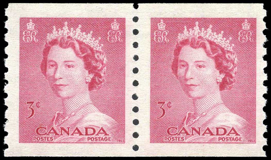 Canada Stamp #332pa - Queen Elizabeth II (1953) 2 x 3¢ Pair