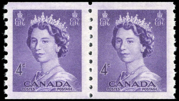 Canada Stamp #333pa - Queen Elizabeth II (1953) 2 x 4¢ Pair