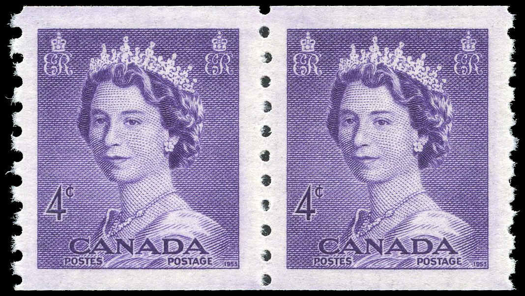 Canada Stamp #333pa - Queen Elizabeth II (1953) 2 x 4¢ Pair