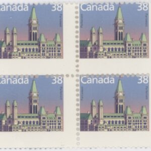 MISPERF PRINT Canada Stamp #1165 - Houses of Parliament (1989) 38¢ BLOCK OF 4