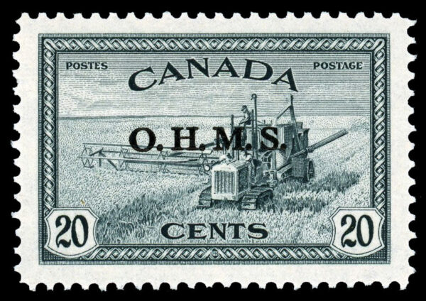 Canada Stamp - O - Official #O8 - Combine Harvesting (1949) 20¢ Overprinted O.H.M.S. (MH)