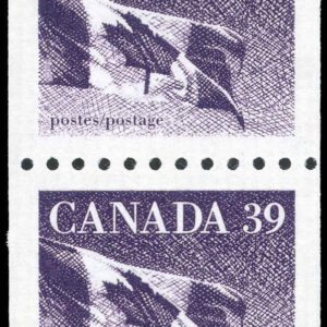 Canada Stamp #1194b-Pair - Flag (1990) 2 x 39¢ Pair, dull fluorescence