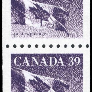 Canada Stamp #1194b-Pair - Flag (1990) 2 x 39¢ Pair, dull fluorescence