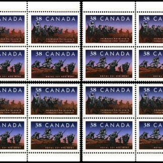Canada Stamp Plate Block #1250ii (Matched set of 4) - Canadian Infantry Regiments (1989) 4 x 38¢ Very rare plate block with inscriptions.