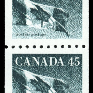 Canada Stamp #1396-Strip - Flag (1995) 4 x 45¢ Hibrite paper