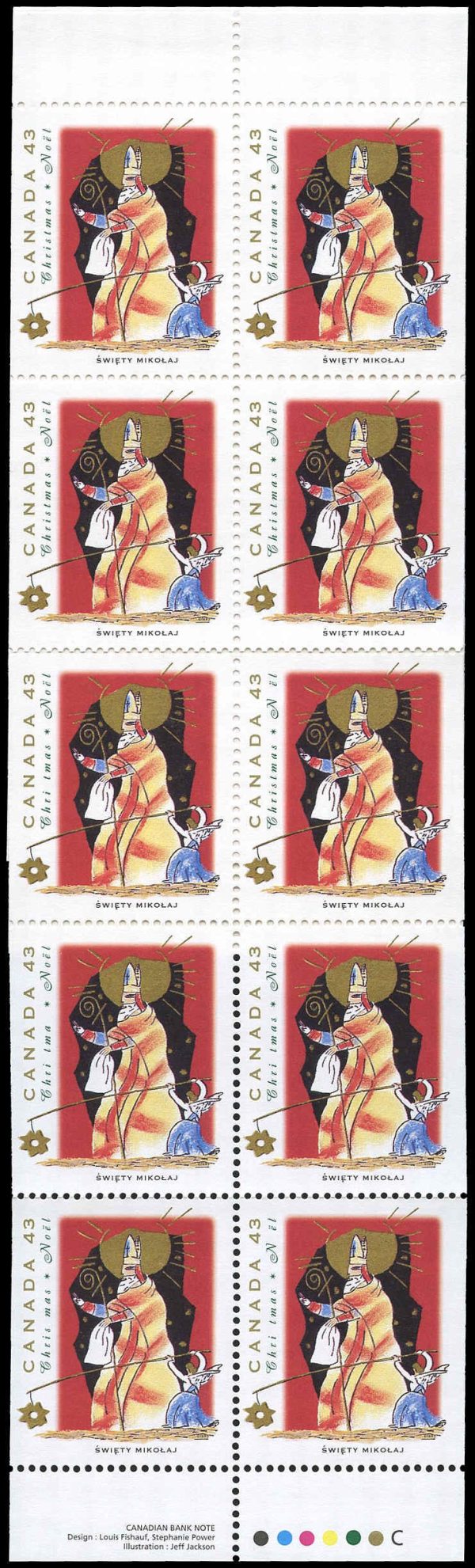 Canada Stamp Booklet - #BK163 Swiety Mikolaj and Gwiazdka, Poland (1993) 10 x 43¢ Booklet of 10 stamps (#1499a in cover) - Image 2