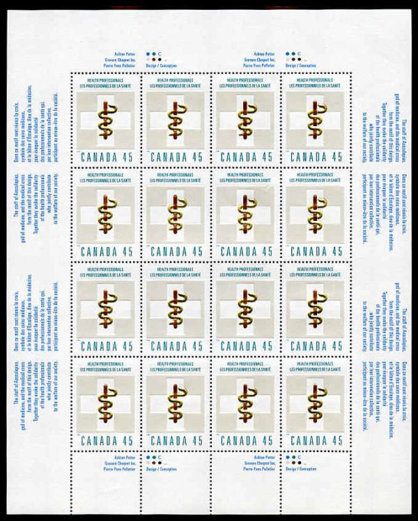 Canada Stamp SHEET#1735 - Aesculapian Staff and medical cross (1998) 45¢