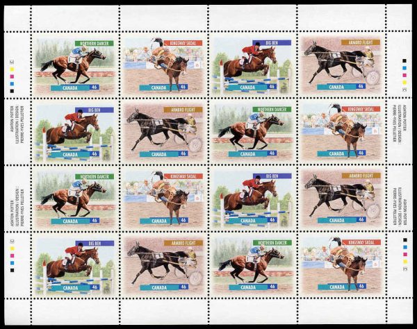 Canada Stamp SHEET#1794a - Canadian Horses (1999) 4 x 46¢ Se-tenant block or horizontal strip of 4 (1791-1794)